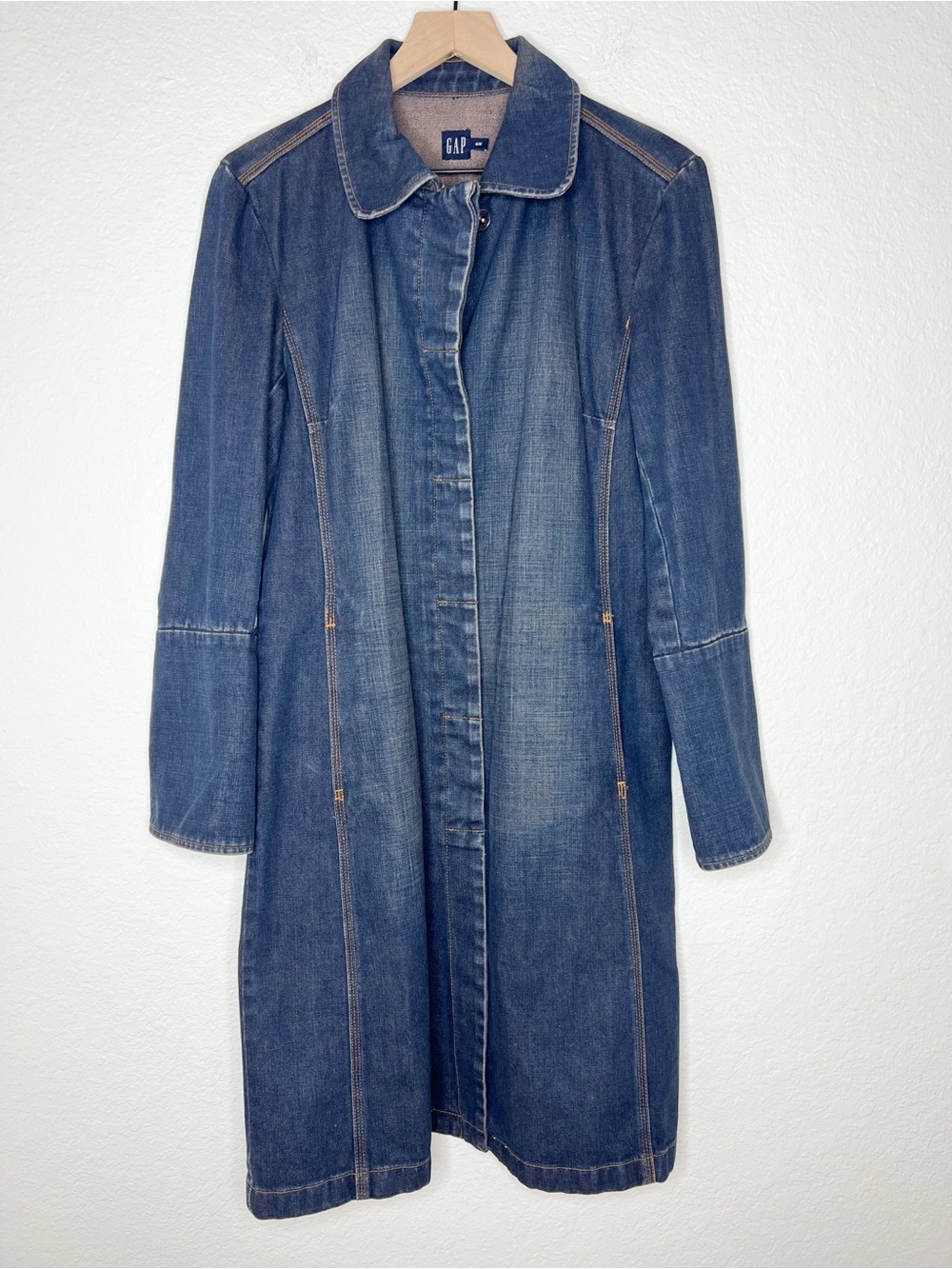 Gap Y2K Vintage 2001 Denim Trench Coat Long Jean Jacket size Medium